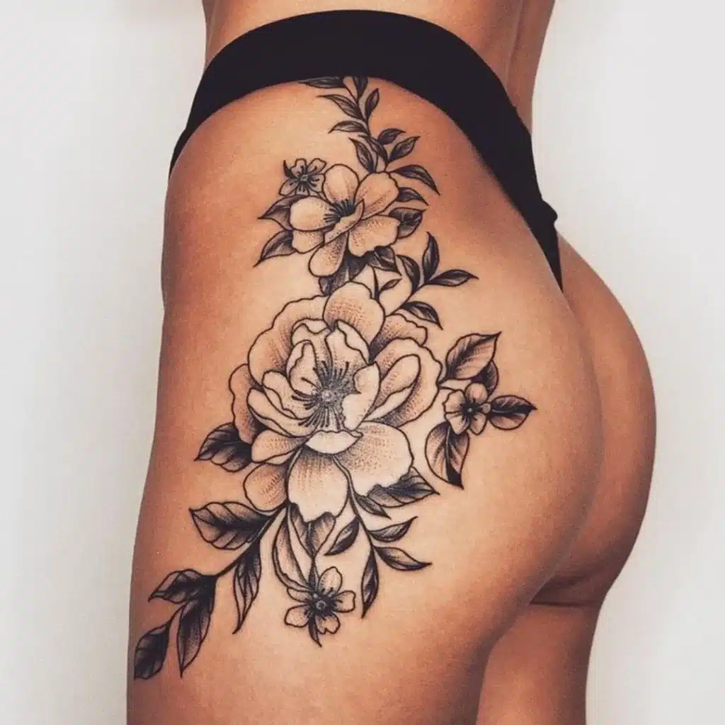 Fine Lined and Neatly Detailed Tattoo Design on the Hip Bone