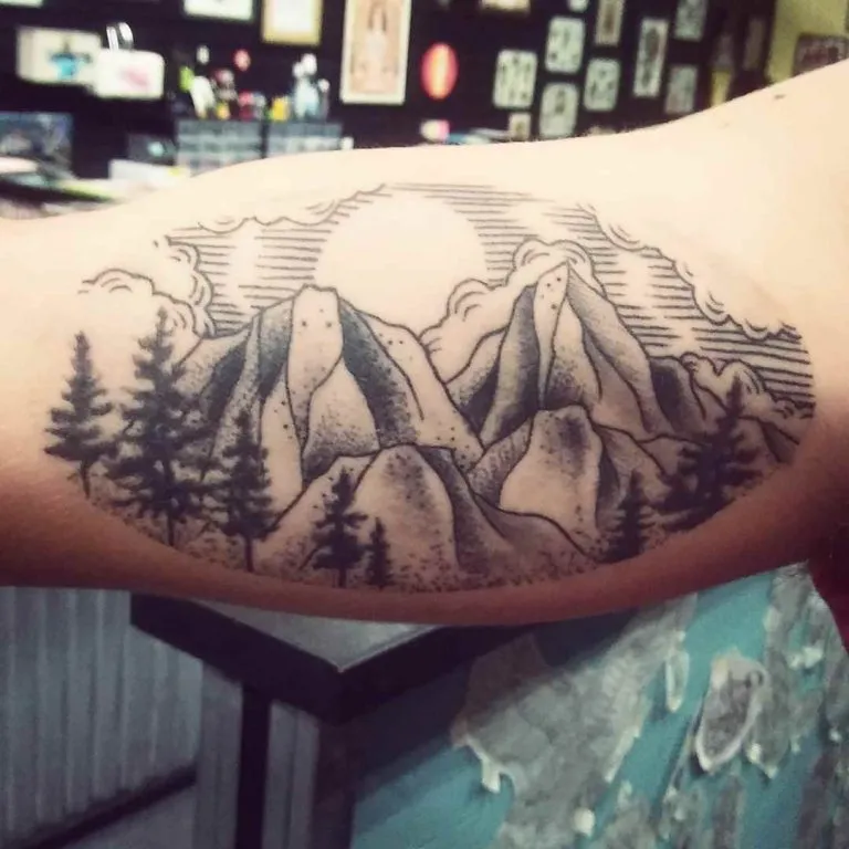 Hills and Trees Scenery Tattoo Design 
