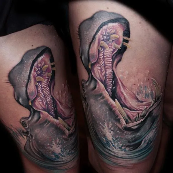 Hippo Tattoo on the Hip Design 