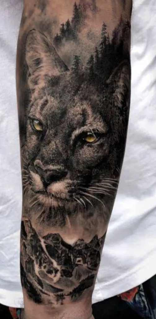 Hills and Mountain Lion Tattoo Design 