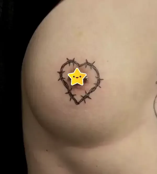 Barbed Wire Heart Nipple Tattoo Design 