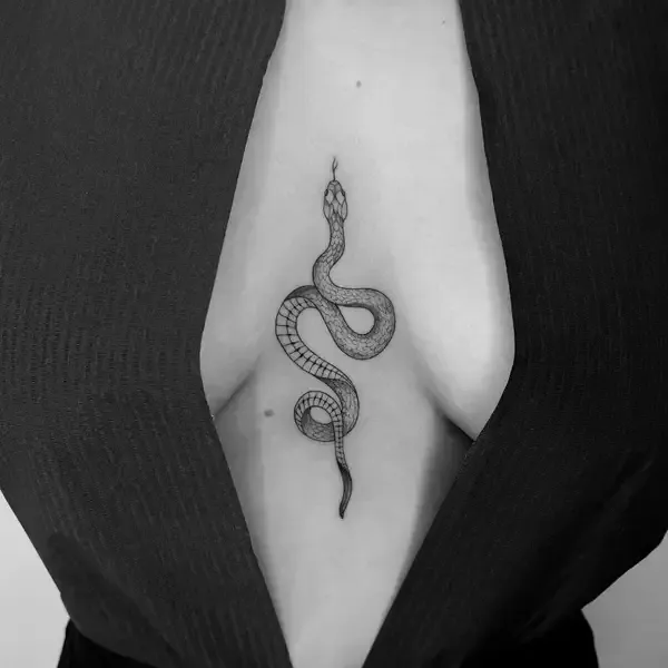 Snake Middle of Boob Tattoo Design 