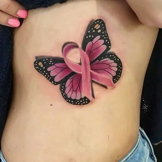 Breast Cancer Butterfly Under Boob Tattoo Design 