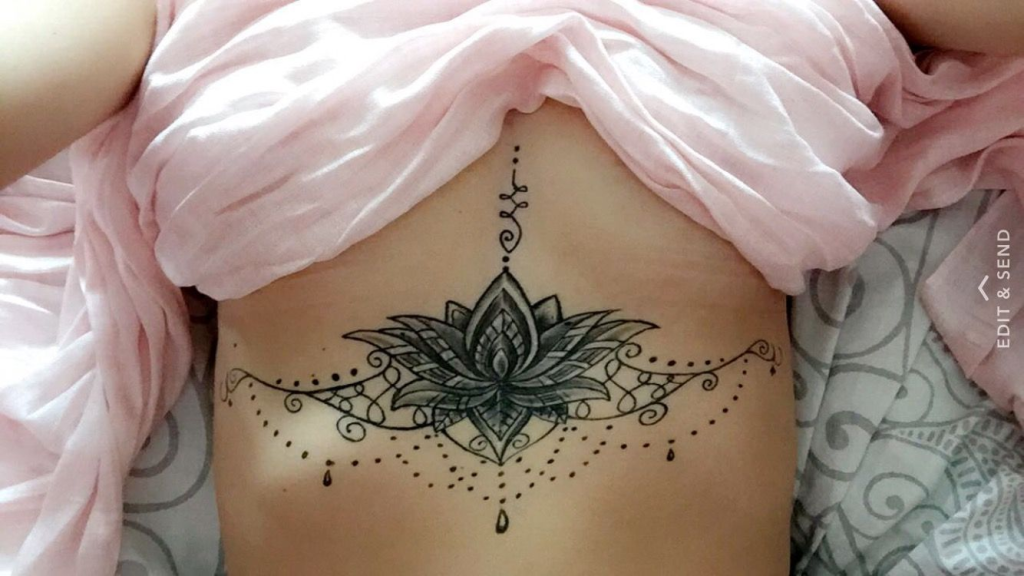 Lotus Under Boob Tattoo Design 