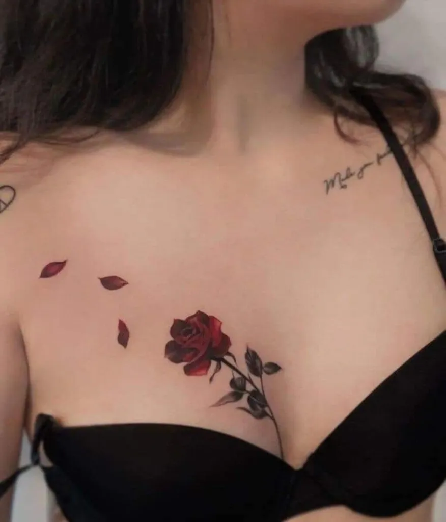 Red Rose Upper Boob Tattoo Design 