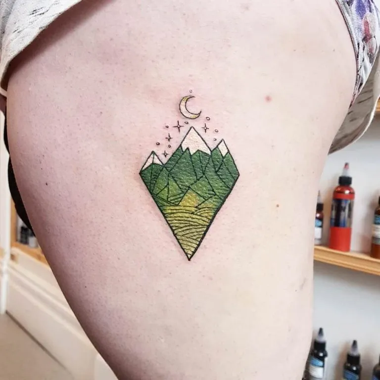 Colorful and Diamond Shaped Hill Tattoo Design 