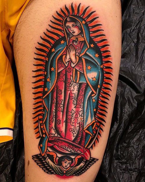 Virgin Mary Traditional Tattoo