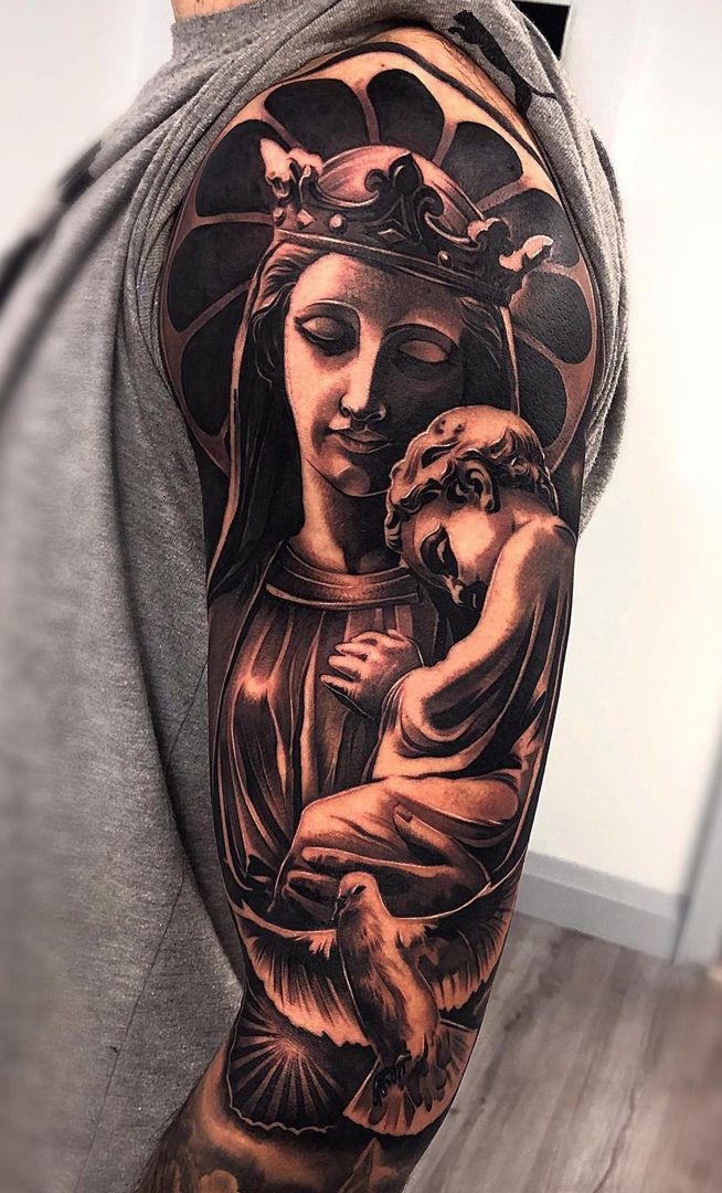 Tattoo of the Virgin Mary and Jesus