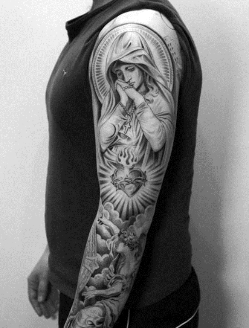 Tattoo of an Angel and Virgin Mary