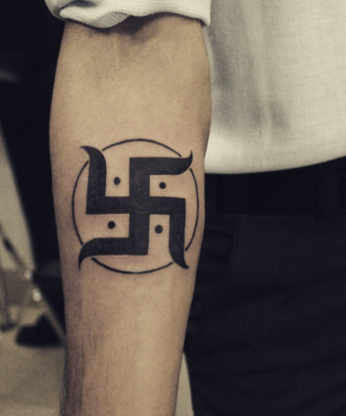 Swastika sleeve tattoo