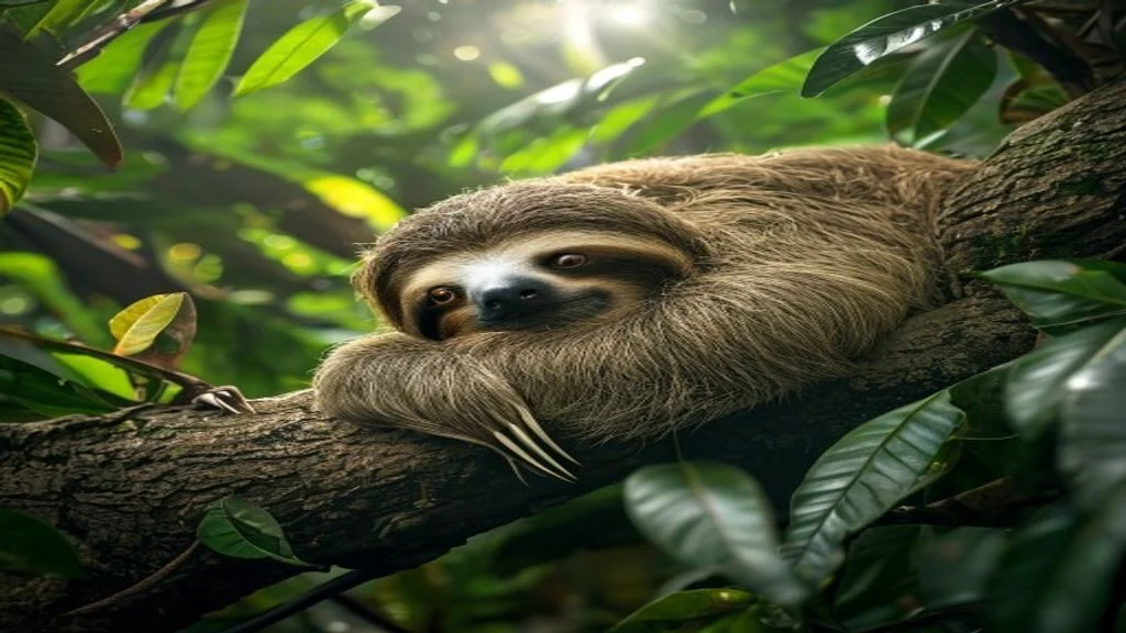 A sloth resting on a branch in the Costa Rica rainforest