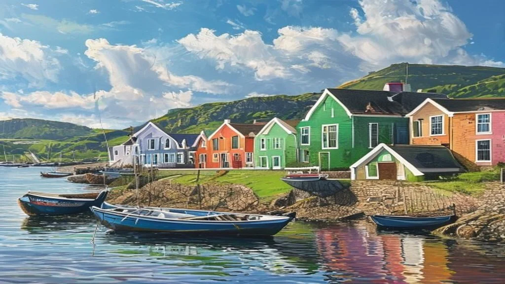 Colourful painted houses and harbour in Dingle, County Kerry, Ireland