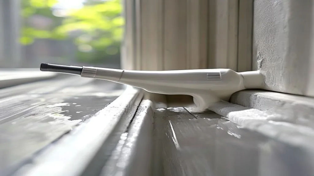 Hands applying caulk around a window frame to seal an air leak